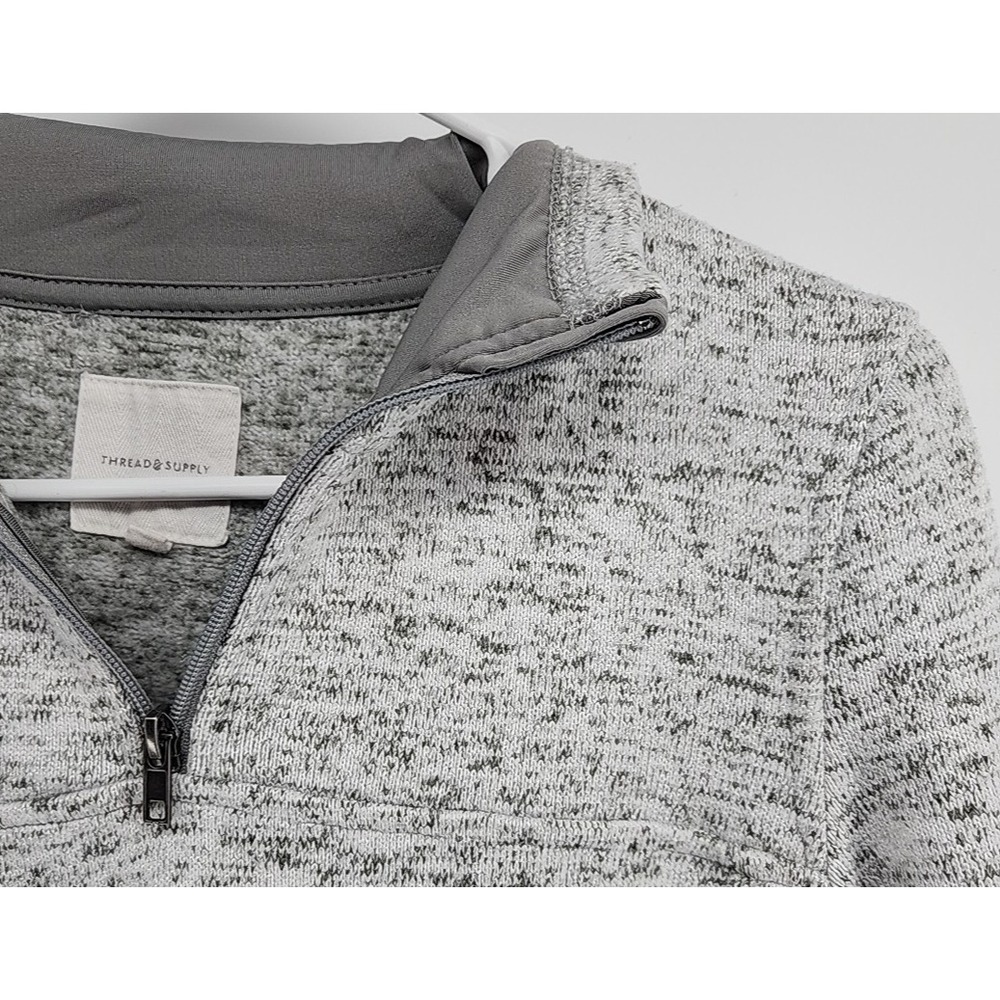 Thread & Supply Mens Quarter Zip Pullover Sweater Grey Marl Fleece Small
